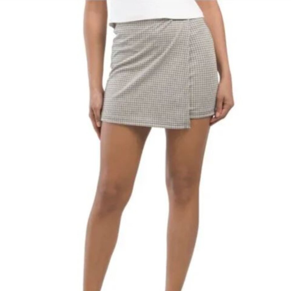 NWT MAZE COLLECTION Women's Tan/Grey Pull on Double Knit Skort Size S